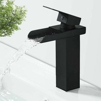 RTGPT Mattschwarzer Wasserfall-Badezimmerhahn, Waschtisch-Mischbatterie aus Messing mit heißem und kaltem Wasser, Keramikventil, konkaves von KZQ