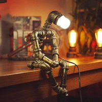 Retro-Industrie-Roboterlampe aus Eisen – Schlafzimmer-Nachttischlampe im Rohr-Schreibtischstil – Kreative Nostalgie-Lampe im Roboterstil – Kompatibel von KZQ