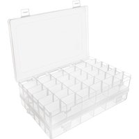 Set mit 2 durchsichtigen Fächerboxen aus Kunststoff – 27,3 x 17,6 x 4,3 cm – Aufbewahrungsbox aus Kunststoff mit 36 verstellbaren Fächern – von KZQ
