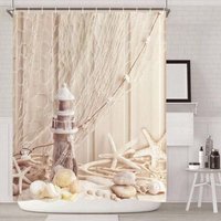 KZQ - Stoff-Duschvorhang mit Ringen - 200x200 cm - Muschelmuster - Digitaldruck - Polyester - Antischimmel - Beige von KZQ