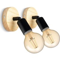 Vintage Holz Wandleuchte Innen Wandlampe 180° Drehbar Retro Industrie E27 Wandlampen für Schlafzimmer, Wohnzimmer, Treppe, Flur (2er Set, Schwarz, von KZQ