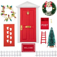 Weihnachtselfen-Tür-Set, Weihnachtsstreichelf, Miniatur-DIY-Puppenhaus-Zubehörset, mit Weihnachtsbaum, Kranz, Leiter, Zaun, Teppich, Weihnachtselfen-Tür-Set, Weihnachtsstreichelf, Miniatur-DIY-Puppenhaus-Zubehörset, mit Weihnachtsbaum, Kranz, Leiter, Zaun, Teppich, von KZQ