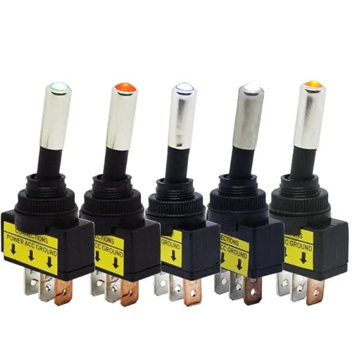 12mm ASW-15D 20A Kippschalter EIN AUS 12V 24V DC Rot Grün Blau Gelb Weiß LED Beleuchtet Auto Auto Wippschalter 3pin SPST(Yellow LED,12V) von KZRGMFG