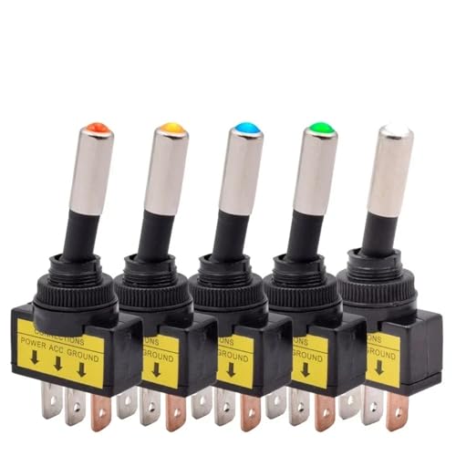 5/10 Stück 12 mm beleuchteter Auto-Kippschalter ASW-15D SPST 2 Positionen 3-polig EIN AUS 12 V 24 V DC Rot Grün Blau Gelb Weiß LED(Yellow LED,5PCS_12V) von KZRGMFG