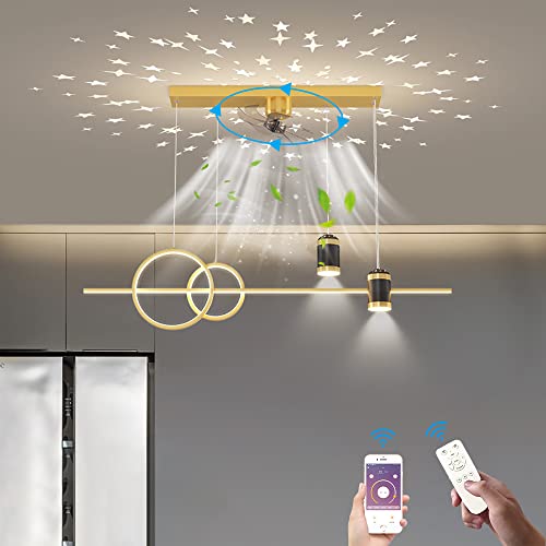 100cm Deckenventilator Mit Beleuchtung und Fernbedienung LED Leise Ventilator Deckenlampe mit Spotlight Esszimmer Lampe Dimmbar Pendelleuchte 360 ° drehbarer Fan Kronleuchter für Wohnzimmer Küche von KZT