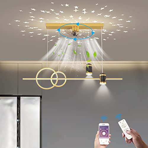 100cm Deckenventilator Mit Beleuchtung und Fernbedienung LED Leise Ventilator Deckenlampe mit Spotlight Esszimmer Lampe Dimmbar Pendelleuchte 360 ° drehbarer Fan Kronleuchter für Wohnzimmer Küche von KZT