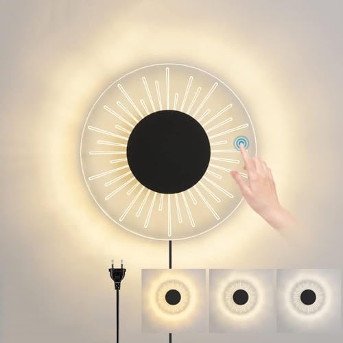 12W LED Innen Wandleuchte Mit Stecker Touch Control Wandlampe Dimmbar Schlafzimmer Nachttischlampe Modern Leselicht Acryl Wandbeleuchtung Für Wohnzimmer Bad Treppen Flur Büro Küche Lampe (Schwarz) von KZT