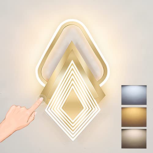 16W LED Wandleuchte Innen Dimmbar Wandlampe mit Touch Schalter Modern Nachttischlampe Kreative Flurlampe Touch Control Wandbeleuchtung für Schlafzimmer Wohnzimmer Büro Hotels Treppen Wandlicht, Gold von KZT