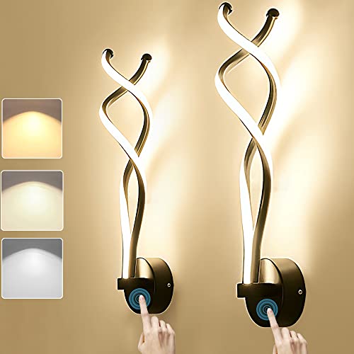 2 Stück Wandleuchte mit Touch Schalter LED Dimmbar Wandlampe Modern Spirale Design Nachttischlampe 20W Innen Metall Flurlampe Wandleuchtung für Schlafzimmer Wohnzimmer Treppenhaus Büro Hotel, Schwarz von KZT
