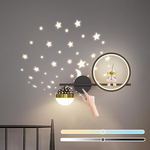 30W LED Kinder Wandleuchte mit Touch Schalter Dimmbar Kinderzimmer Wandlampe Modern Leselampe Junge Mädchen Raumlampe Sternenhimme Astronaut Lampe für Babyzimmer Wohnzimmer Schlafzimmer von KZT
