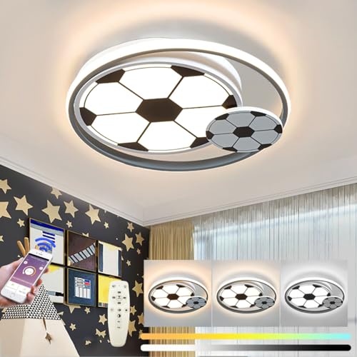 Deckenleuchten für Kinder Fußball Lampe Kinderzimmer Junge 50W Deckenlampe LED Dimmbar mit Fernbedienung 3000K-6000K, Nachtlichtfunktion für Jugendzimmer Babyzimmer Kinderzimmerlampe von KZT
