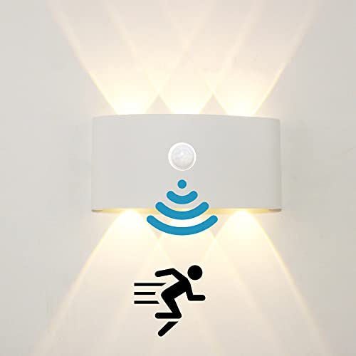 6W LED Wandleuchte mit Bewegungsmelder Up and Down Wandlampe mit Sensor IP65 3000K Wandbeleuchtung für Innen Aussen Villa Flur Korridor Schlafzimmer Wohnzimmer Veranda Garten Balkon Wandlicht, Weiß von KZT