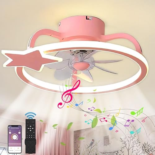 Deckenventilator mit Beleuchtung und Fernbedienung LED Dimmbar Musik Ventilator Deckenleuchte Leise Fan Deckenlampe mit APP und Bluetooth Lautsprecher 6 Gang Lüfter Licht für Kinderzimmer Schlafzimmer von KZT