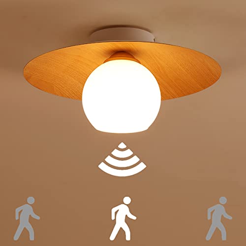 KZT 12W LED Deckenlampe mit Bewegungsmelder Eisen Deckenleuchte Rund Pendelleuchten Glas Deckenbeleuchtung Warmweiß innen Beleuchtung Hängelampe für Flur Balkon Keller Garage Treppe Ø35cm 3000K von KZT