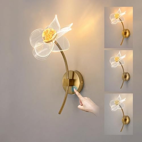 KZT 12W LED Innen Wandleuchte Touch Control Wandlampe Dimmbar Nachttischlampe Modern Blumen formen Wandbeleuchtung für Schlafzimmer Wohnzimmer Nachttisch Kinderzimmer Büro Flur Treppenhaus Lampe (B) von KZT