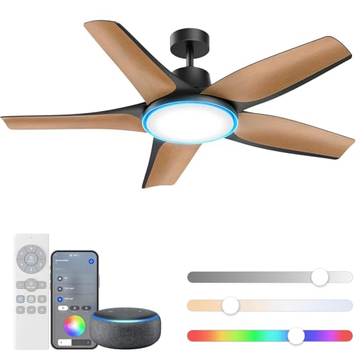 KZT 132CM Deckenventilator mit Beleuchtung Kompatibel mit Alexa und Google Assistant RGB Dimmbar Lampe mit Ventilator Leise Fan Deckenleuchte mit Fernbedienung & APP für Schlafzimmer, Schwarz KZT 132CM Deckenventilator mit Beleuchtung Kompatibel mit Alexa und Google Assistant RGB Dimmbar Lampe mit Ventilator Leise Fan Deckenleuchte mit Fernbedienung & APP für Schlafzimmer, Schwarz von KZT