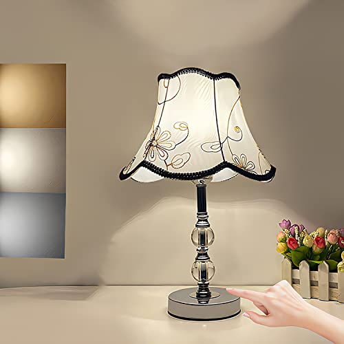 KZT 2er Set LED Tischleuchten Dimmbar Touch Tischleuchte Modern Retro Nachttischlampe Stoffshirm mit E27 Dimmbar Glühbirne für Wohnzimmer Schlafzimmer Tisch Kinderzimmer mit EU Stecker von KZT