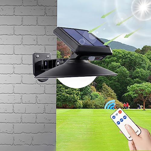 KZT Außen Solarleuchte Wandleuchte LED Solar Wandlampe mit Fernbedienung Solar Aussenleuchte mit Bewegungsmelder IP65 Wasserdichte Solar Wandbeleuchtung für Garten Balkon 360°Drehbare Aussenlamp von KZT