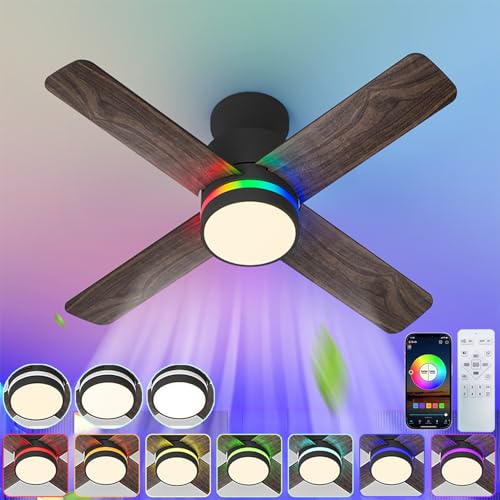 KZT Deckenventilator mit Beleuchtung 106cm RGB Dimmbar Ventilator Lampe LED Leise Deckenventilator mit Licht und Fernbedienung/APP-Steuerung, 6 Gang Umkehrbarer, für Schlafzimmer Wohnzimmer von KZT