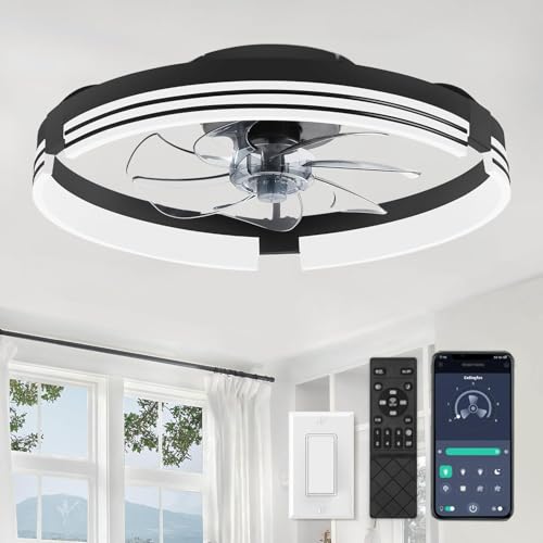 KZT Deckenventilator mit Beleuchtung 50cm Moderne Lampe mit Ventilator Dimmbare LED Deckenleuchte mit Fernbedienung und APP, 3000K-6500K, 6 Windstufen, Leise Ventilator für Schlafzimmer von KZT