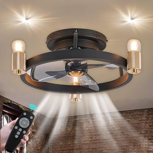 KZT Deckenventilator mit Beleuchtung und Fernbedienung Leise E27 Leuchtmittel Retro Lampe mit Ventilator 6-Gang Reversibler Deckenleuchte mit Ventilator Für Wohnzimmer Esszimmer Schlafzimmer Lampe KZT Deckenventilator mit Beleuchtung und Fernbedienung Leise E27 Leuchtmittel Retro Lampe mit Ventilator 6-Gang Reversibler Deckenleuchte mit Ventilator Für Wohnzimmer Esszimmer Schlafzimmer Lampe von KZT