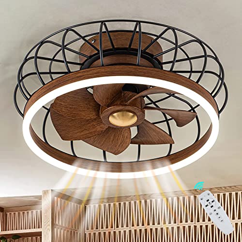 KZT Deckenventilator mit Licht Retro LED Deckenleuchte mit Ventilator und Fernbedienung Industrial Deckenlampe Vintage Cage Fan Lamp für Wohnzimmer Esszimmer Lüfter Licht von KZT