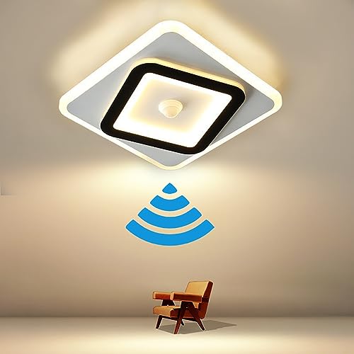 KZT LED Deckenlampe mit Bewegungsmelder 30W Innen Deckenleuchte Fluren Sensorleuchte Halle Balkon Sensor Lampe Eingang Treppenhaus Ultra Dünn Warmweiß Licht Lichtsensor Deckenbeleuchtung Ø22cm von KZT