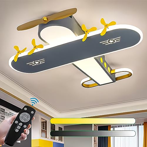 KZT LED Deckenleuchte Flugzeug Moderne Deckenlampe mit Fernbedienung Dimmbar 60CM Junge Schlafzimmerlampe Acryl Deckenbeleuchtung für Mädchen Kinderzimmer Babyzimmer Kindergarten Innen Beleuchtung von KZT