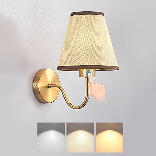KZT LED Dimmbar Wandleuchte Innen mit Touch Control Wandlampe E27 14W Modern Nachttisch Leselampe aus Leinen Stoff Wandbeleuchtung für Schlafzimmer Wohnzimmer Korridor Büro Hotel Flur Lampe (Leinen) von KZT