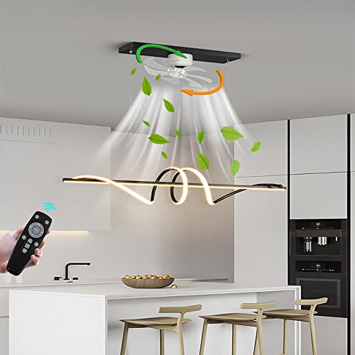 KZT LED Fan Pendelleuchte Leise Deckenventilator Mit Lampe Modern Ventilator Deckenleuchte Mit Fernbedienung Dimmbar Esszimmerlampe 360 ° drehbarer Fan Kronleuchter für Wohnzimmer Büro Schlafzimmer von KZT