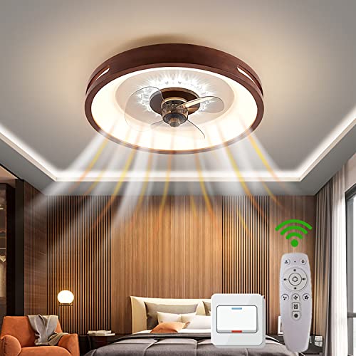KZT LED Holz Deckenventilator mit Beleuchtung Modern Deckenleuchte mit Ventilator Fernbedienung Leise Deckenventilator mit Lampe Dimmbar Holz Deckenlampe für Wohnzimmer Schlafzimmer Kinderzimmmer (2) von KZT