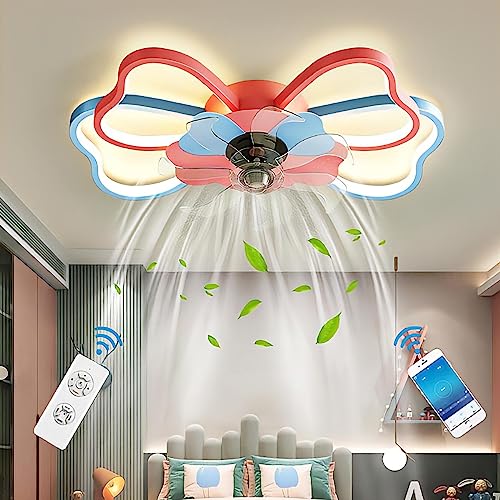 KZT LED Leise Deckenventilator mit Beleuchtung Dimmbar Deckenleuchte mit Ventilator mit Fernbedienung APP Kinderzimmer Deckenlampe Modern Design Fan Licht für Wohnzimmer Mädchen Schlafzimme Deko von KZT