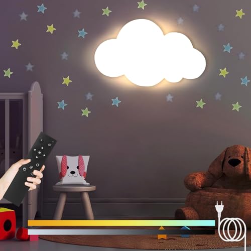 KZT LED Wandleuchte Dimmbar Innen mit Fernbedienung Wandlampe Kinderzimmer Innen Nachttischlampe mit Stecker, 3000K-6000K, Helligkeitseinstellung, Wolke Nachtlicht für Junge Mädchen Babyzimmer, Weiß KZT LED Wandleuchte Dimmbar Innen mit Fernbedienung Wandlampe Kinderzimmer Innen Nachttischlampe mit Stecker, 3000K-6000K, Helligkeitseinstellung, Wolke Nachtlicht für Junge Mädchen Babyzimmer, Weiß von KZT