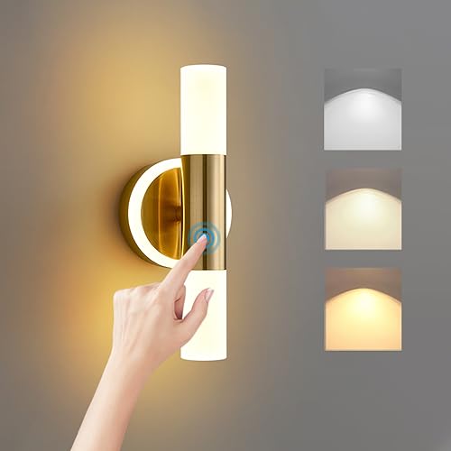KZT LED Wandleuchte Modern Dimmbar Wandlampe mit Touch Control Schlafzimmer Nachttischlampe Innen Auf und Ab Leselampe Gold Rund Wandbeleuchtung für Wohnzimmer Büro Esszinmer Kinderzimmer von KZT
