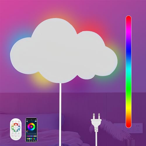 KZT LED Wandleuchte RGB Farbwechsel Wandlampe mit Fernbedienung Kinderzimmer Dimmable Nachttischlampe Modern Innen Nachtlicht mit Stecker für Schlafzimmer Wohnzimmer Hotel Wolken Wandbeleuchtung von KZT