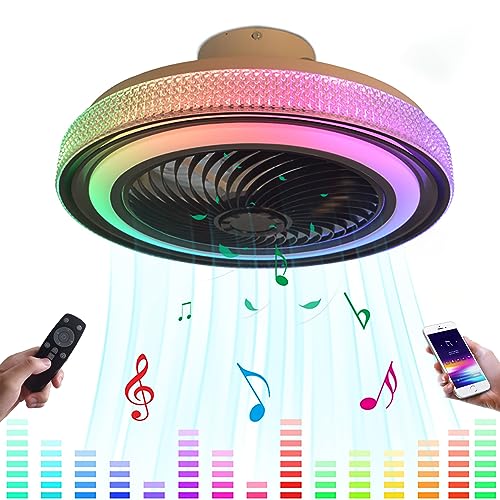 KZT Leise Ventilator LED Deckenleuchte Mit Fernbedienung Dimmbare RGB Musik Deckenventilator Mit Beleuchtung Und Bluetooth Lautsprecher Lüfter Licht Fan Deckenlampe für Schlafzimmer Kinderzimmer Lamp von KZT