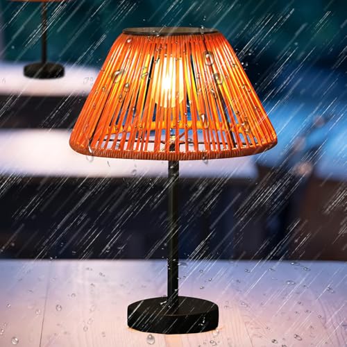 KZT Solar Tischlampe für Außen Solarleuchten LED Akku Tischleuchte Rattan Bambus Vintage Gartenleuchte IP44 Wasserdichtes Solarlampen für Ihr Haus Balkon Esstisch Hotel Solar Lampe 3000K Warmweiß von KZT