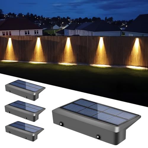 KZT Solarlampen für Außen 4 Stück Solar Wandleuchte aussen IP65 Wasserdicht 2 Leuchtmodi Solar Wandleuchte für Aussen Garten LED Gartenlampen Zaun beleuchtung Balkon Deko Wand Terrasse von KZT