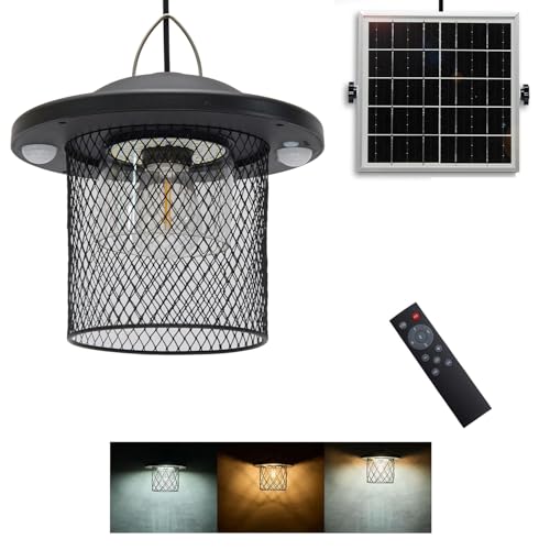 KZT Solarlampen für Außen Hängend mit Fernbedienung Outdoor IP65 Wasserdichte Solar Hängelampen Solar Pendel-/Hängeleuchte mit Bewegungsmelder, 3 Farbe/5 Modi, 4400mAh, für Garten Terrasse Balkon von KZT