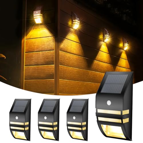 KZT Solarlampen für Außen mit Bewegungsmelder 4 Stücke Solarleuchten Garten Winterfest IP65 Solar Wandleuchte Aussen 3000K Warmweiß Solarwandleuchten für Pathway Zaun Veranda Post Aussenlampe von KZT