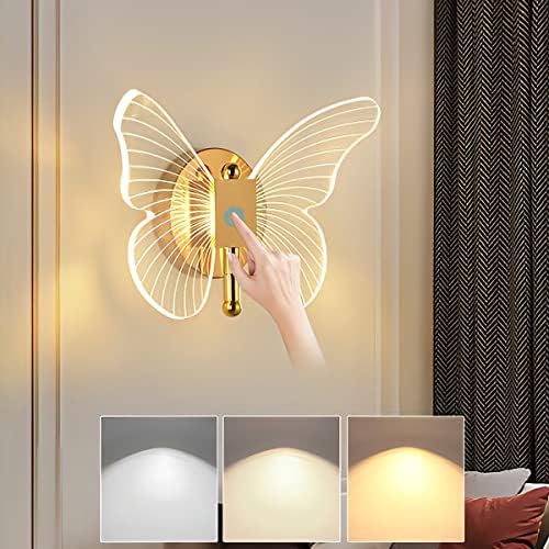 KZT Wandleuchte Innen Dimmbar LED Touch Control Wandlampe Modern Acryl Wandbeleuchtung Schmetterling Deckenlampe Kinder Nachttischlampe für Schlafzimmer Wohnzimmer Kinderzimmer Flurlampe Raumlampe von KZT