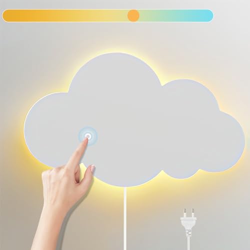 Wandleuchte mit Touch Schalter Innen Kinderzimmer Wandlampe LED 3 Farben Einstellbar Nachttischlampe Wolken Design Leselampe Wandbeleuchtung mit Stecker für Babyzimmer Schlafzimmer Wohnzimmer, Weiß von KZT
