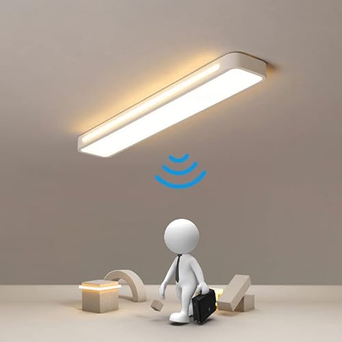 KZT Weiße Deckenleuchte mit Bewegungsmelder Innen LED Metall Flach Deckenlampe mit Bewegungssensor für Küche Büro Eingang Treppen Haustür Hotel Sensorleuchten 3000K Warmweiß (48cm) von KZT