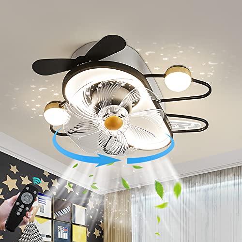 Kinder Deckenventilator Mit Lampe 45W LED Leise Ventilator Deckenleuchte mit Fernbedienung Dimmbarer Kinderzimmer Lampe Flugzeug Fan Deckenlampe für Schlafzimmer Wohnzimmer Babyzimmer Lüfter Licht von KZT