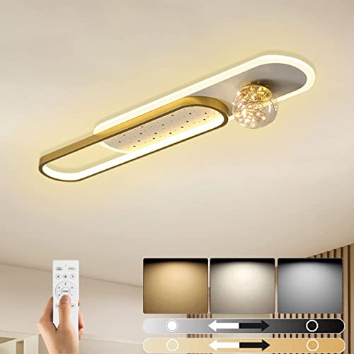 LED Deckenlampe mit Fernbedienung Modern Flurlampe Dimmbar Deckenleuchte Innen Deckenlampen Kreative Deckenbeleuchtung Gold für Wohnzimmer Schlafzimmer Arbeitszimmer Esszimmer Restaurant Licht, 80CM von KZT