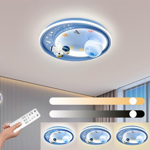 LED Deckenleuchte Dimmbar Kinderzimmer Deckenlampe mit Fernbedienung Astronaut Nachtlicht 62W Kinder Deckenbeleuchtung Jungen Mädchen Schlafzimmerlampe für Wohnzimmer Schlafzimmer Beleuchtung von KZT