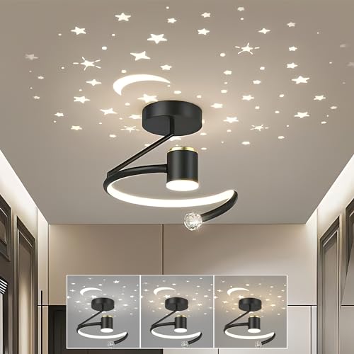 LED Deckenleuchte Dimmbar Moderne Acryl Deckenlampe 24W Schwarz Creative Flurampe 2400LM Sternenhimmel Projektion Deckenbeleuchtung Sternen Design Hängelampe für Balkon Treppenhaus Küche Gang von KZT