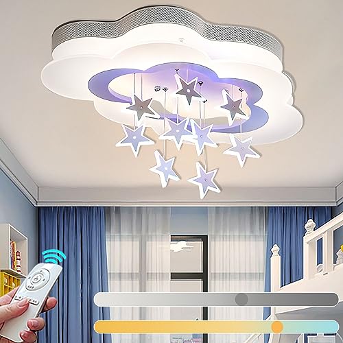 LED Deckenleuchte Kinder Dimmbar Deckenlampe mit Fernbedienung Modern Wolke Sterne Pendelleuchte Junge Mädchen Schlafzimmer Deckenbeleuchtung für Babyzimmer Wohnzimmer Kindergarten Hotel von KZT