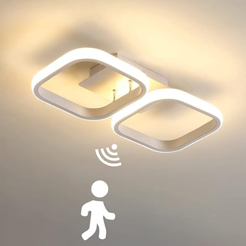 LED Deckenleuchte mit Bewegungsmelder Innen 22W Flurlampe mit Sensor Modern Quadrat Deckenlampe mit Tageslichtsensor Deckenbeleuchtung für Flurl Treppe Wohnzimmer Balkon Küche Garage Veranda (3000K) von KZT