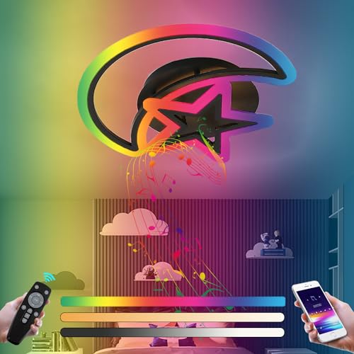 LED Deckenleuchte mit Bluetooth Lautsprecher RGB Kinderzimmerlampe Dimmbar Mit Fernbedienung und APP Steuerung Deckenlampe 84W Musik Deckenbeleuchtung für Kinderzimmer Wohnzimmer Schlafzimmer Küche von KZT
